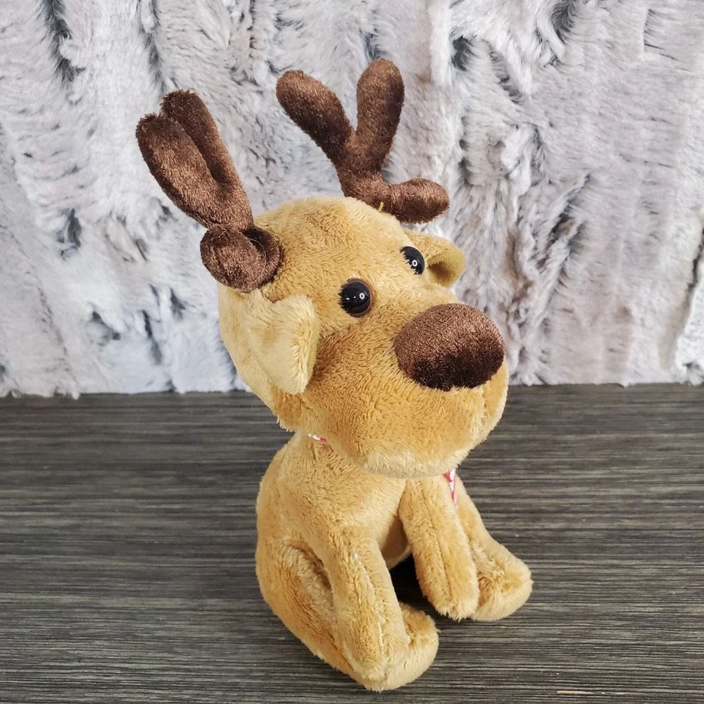 CHOSUN Bobblehead Plush Brown Reindeer With Red Striped Scarf 6